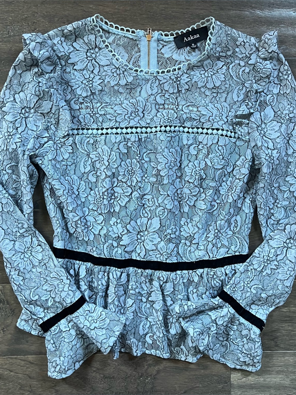 Aakaa Powder Blue Floral Lace Victorian Top